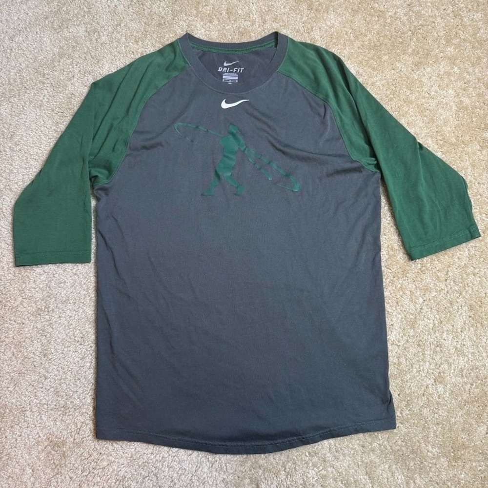 Nike Swingman Shirt Raglan Gray Green Baseball Ken Griffey Jr 3/4 Dri Fit Mens M